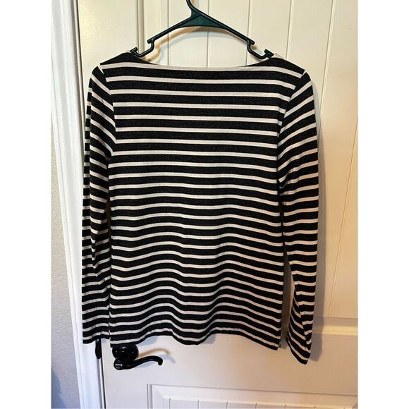 J. Crew Striped Gray Cream Boat Neck Long Sleeve Basic Women’s Top Size XS - Picture 8 of 8